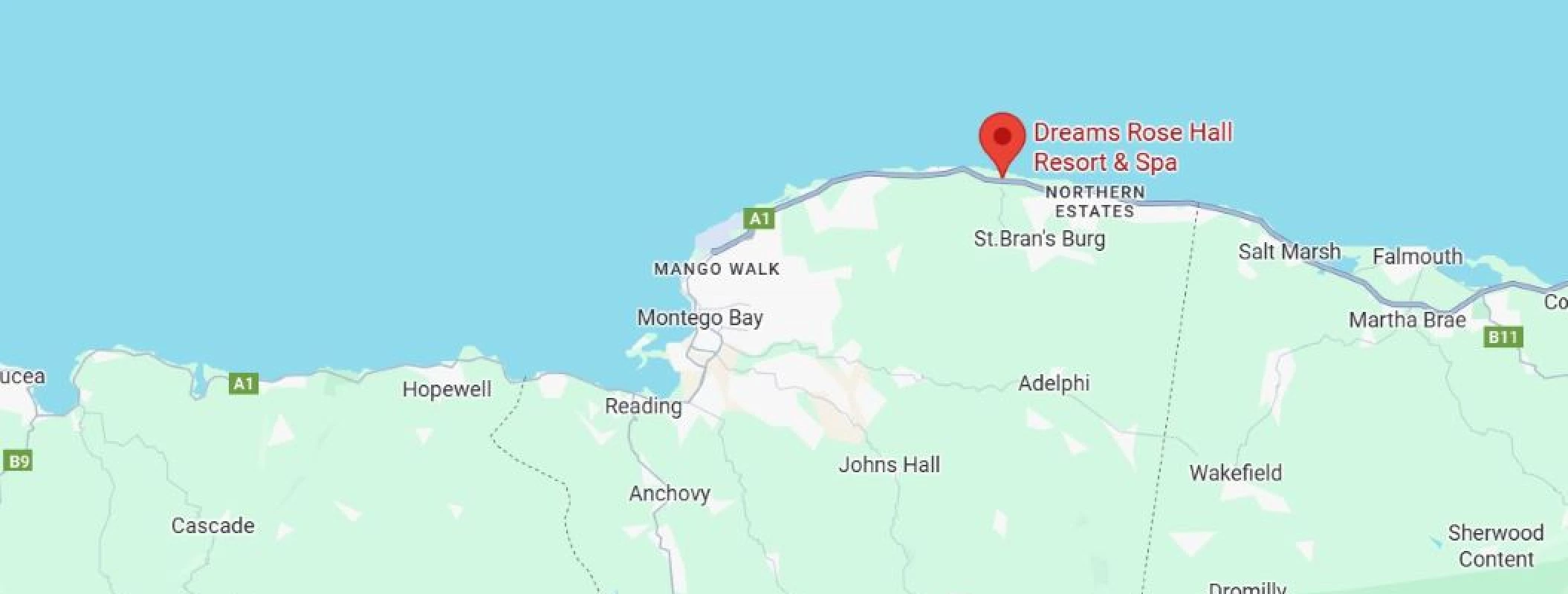 map showing location of Dreams Rose Hall Resort & Spa in Jamaica