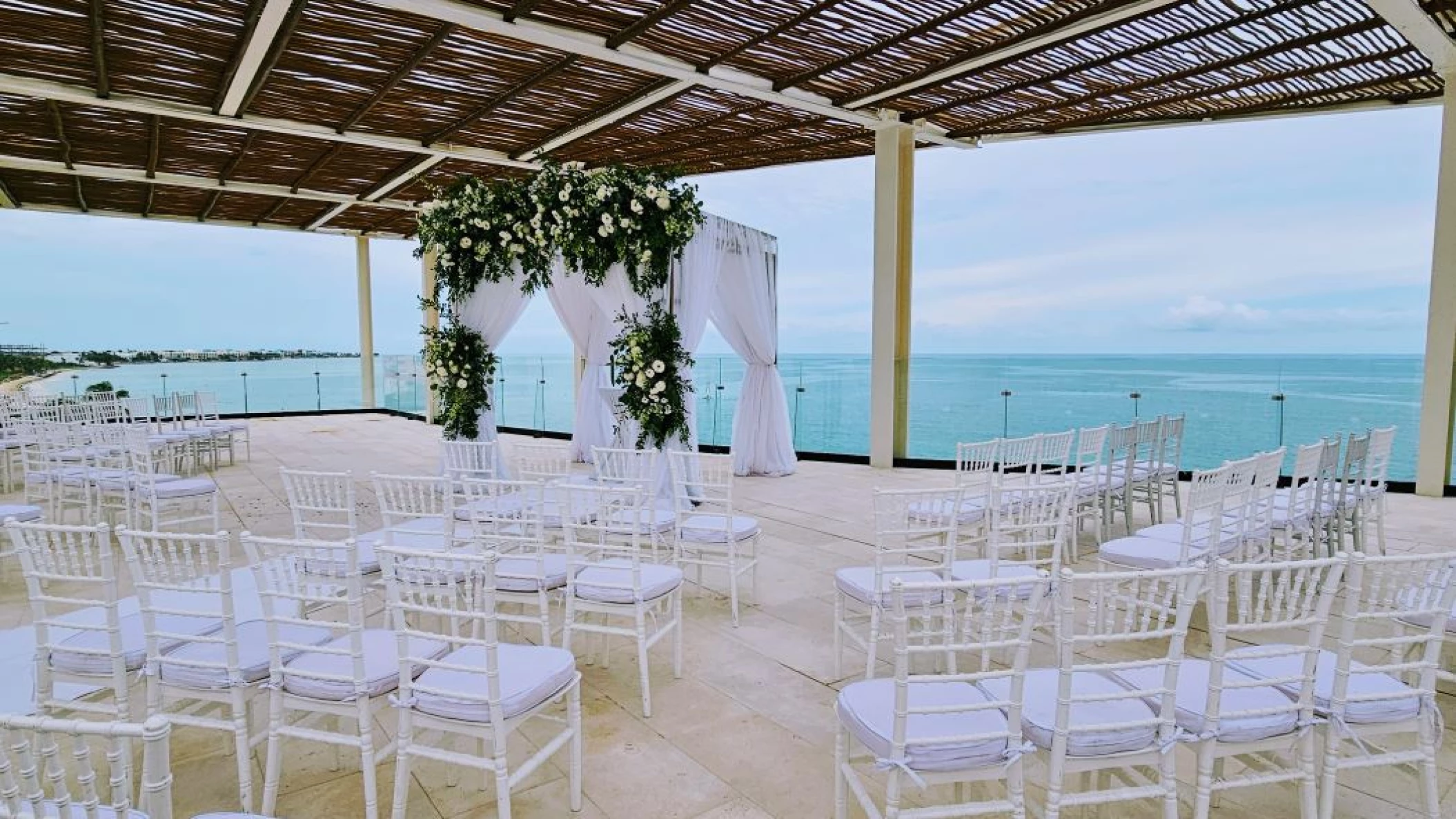 wedding ceremony setup at sky rooftop venue at dreams sapphire