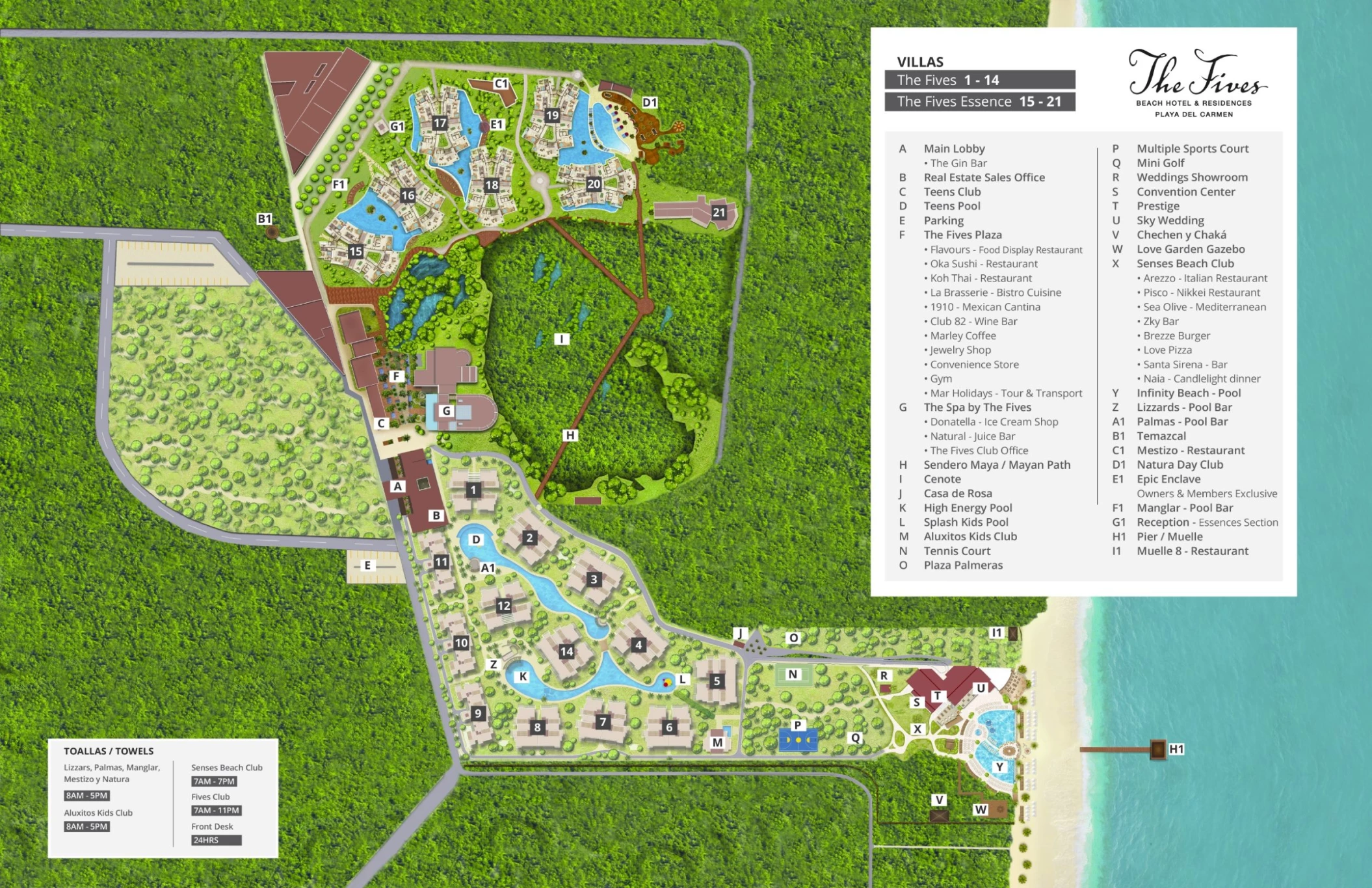 resort layout map of The Fives Beach hotel and residences