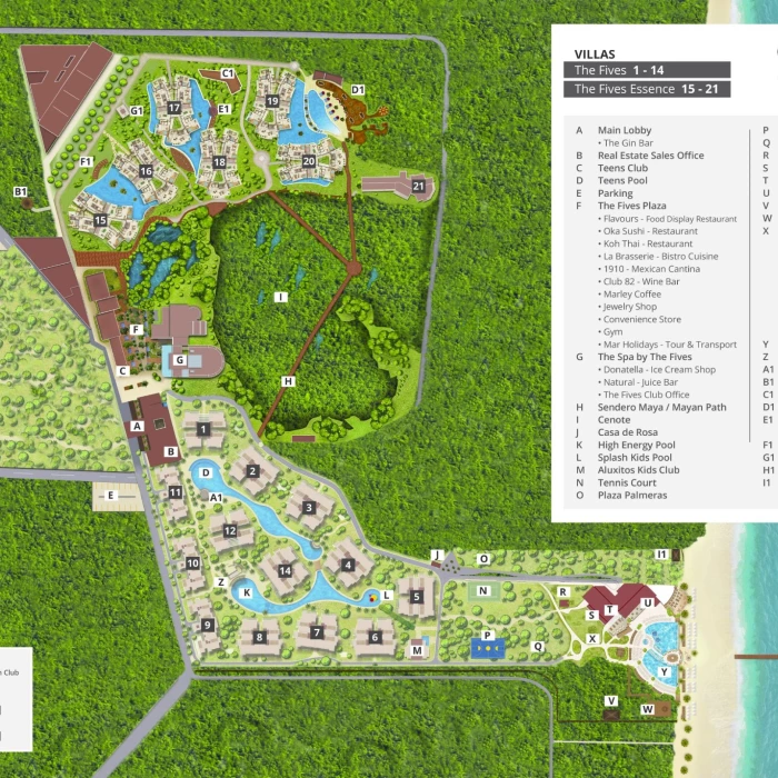 resort layout map of The Fives Beach hotel and residences
