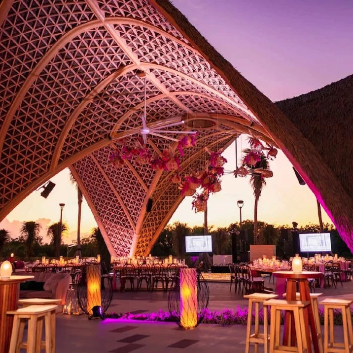 Tierra Luna wedding venue at night at Garza Blanca and Hotel Mousai Cancun