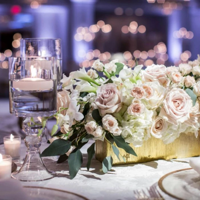 ballroom table setup for wedding reception