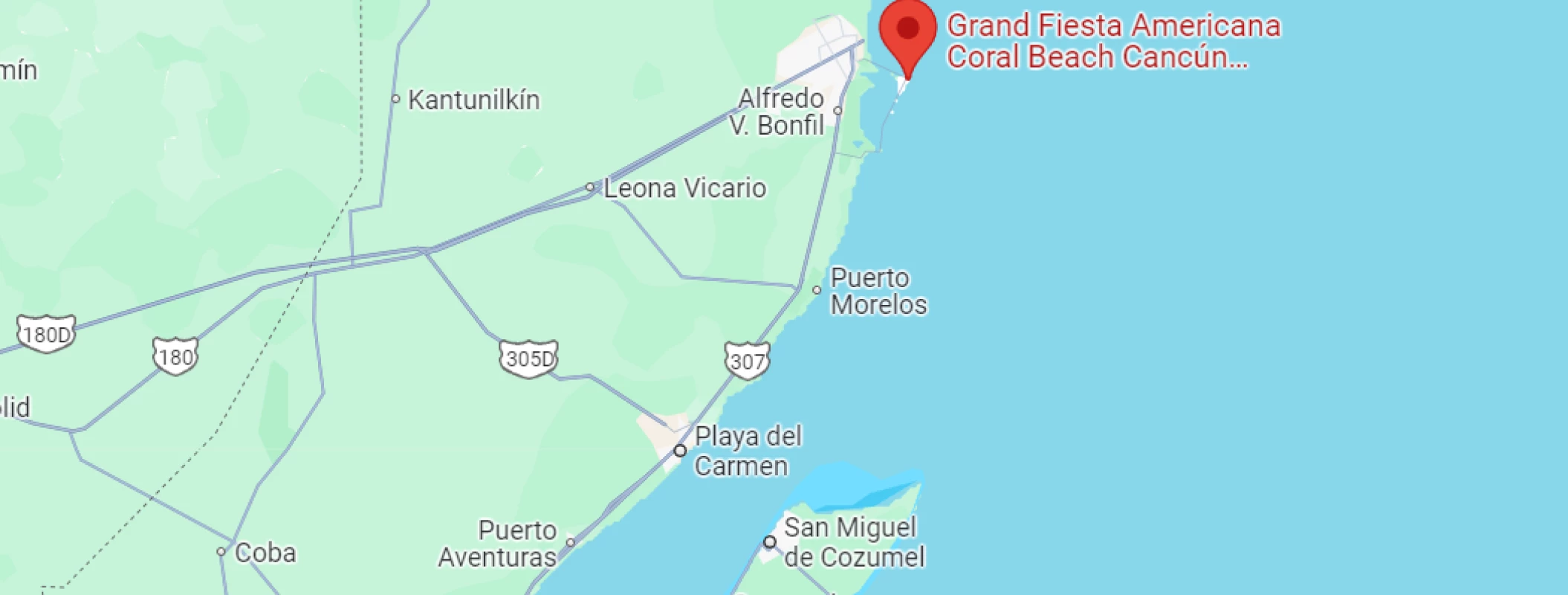 map showing location of Grand Fiesta Americana Coral Beach Cancun in Mexico