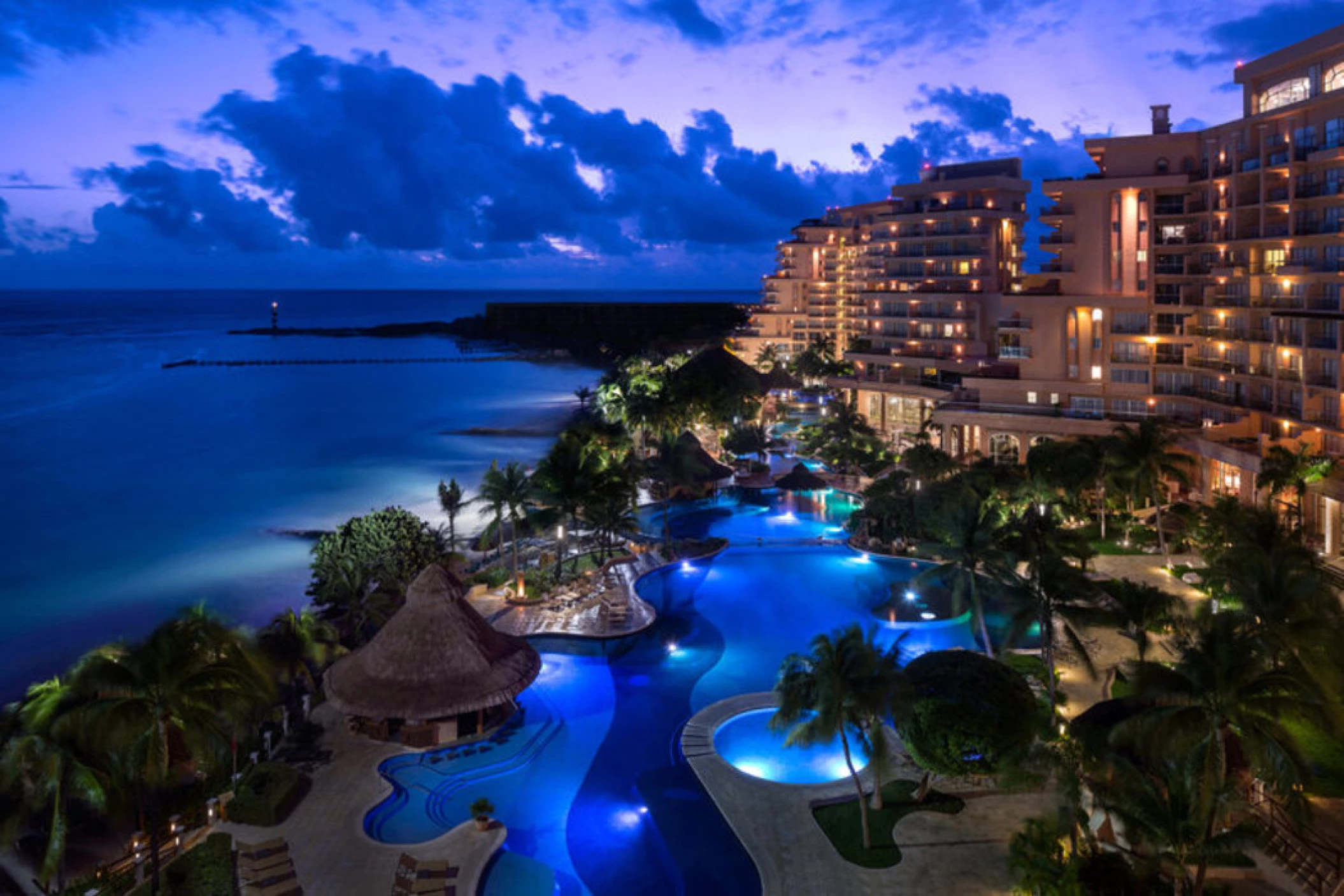 Grand Fiesta Americana Coral Beach Cancun resort at night