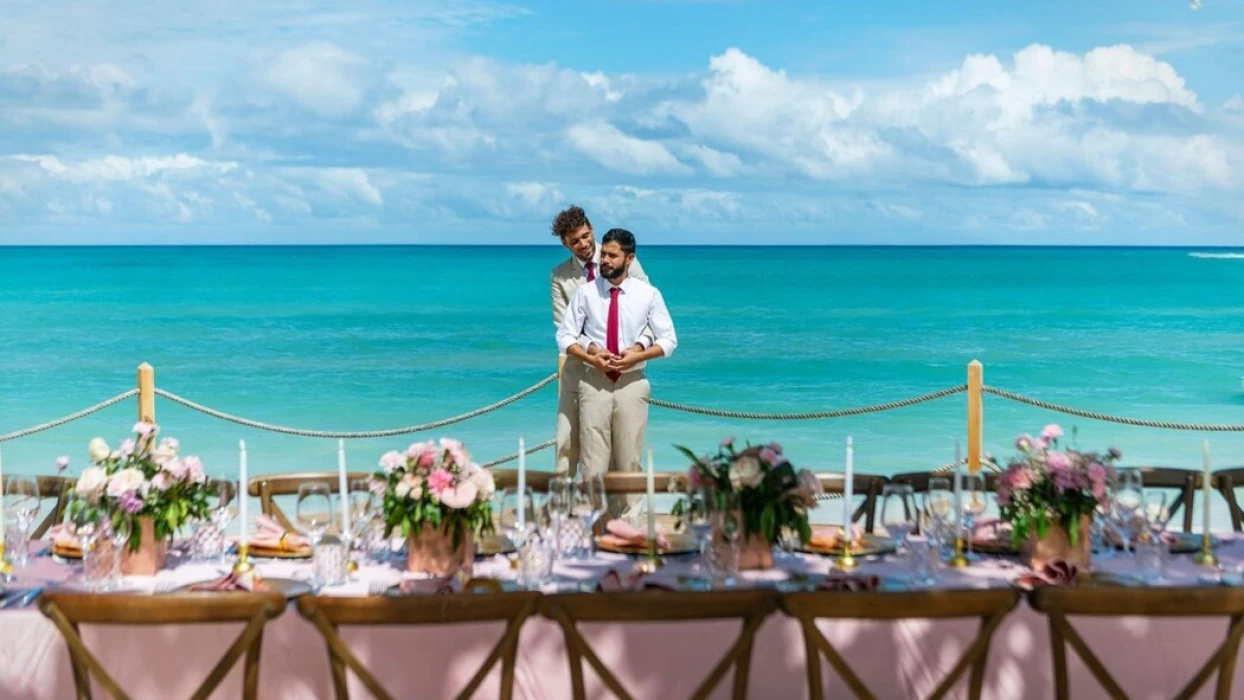 two grooms at the la uva venue at Grand Palladium Punta Cana