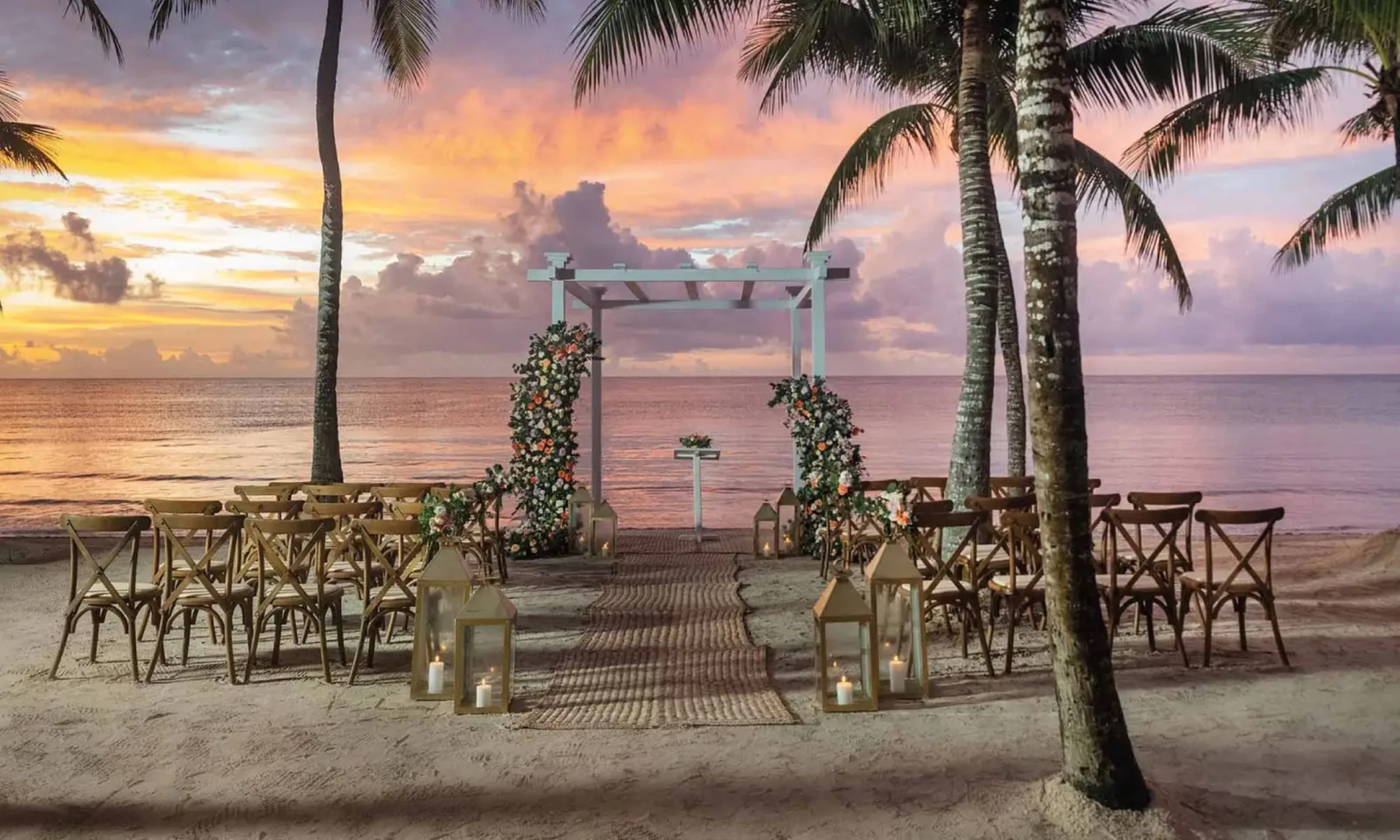 beach wedding setup at grand palladium resort complex in riviera maya