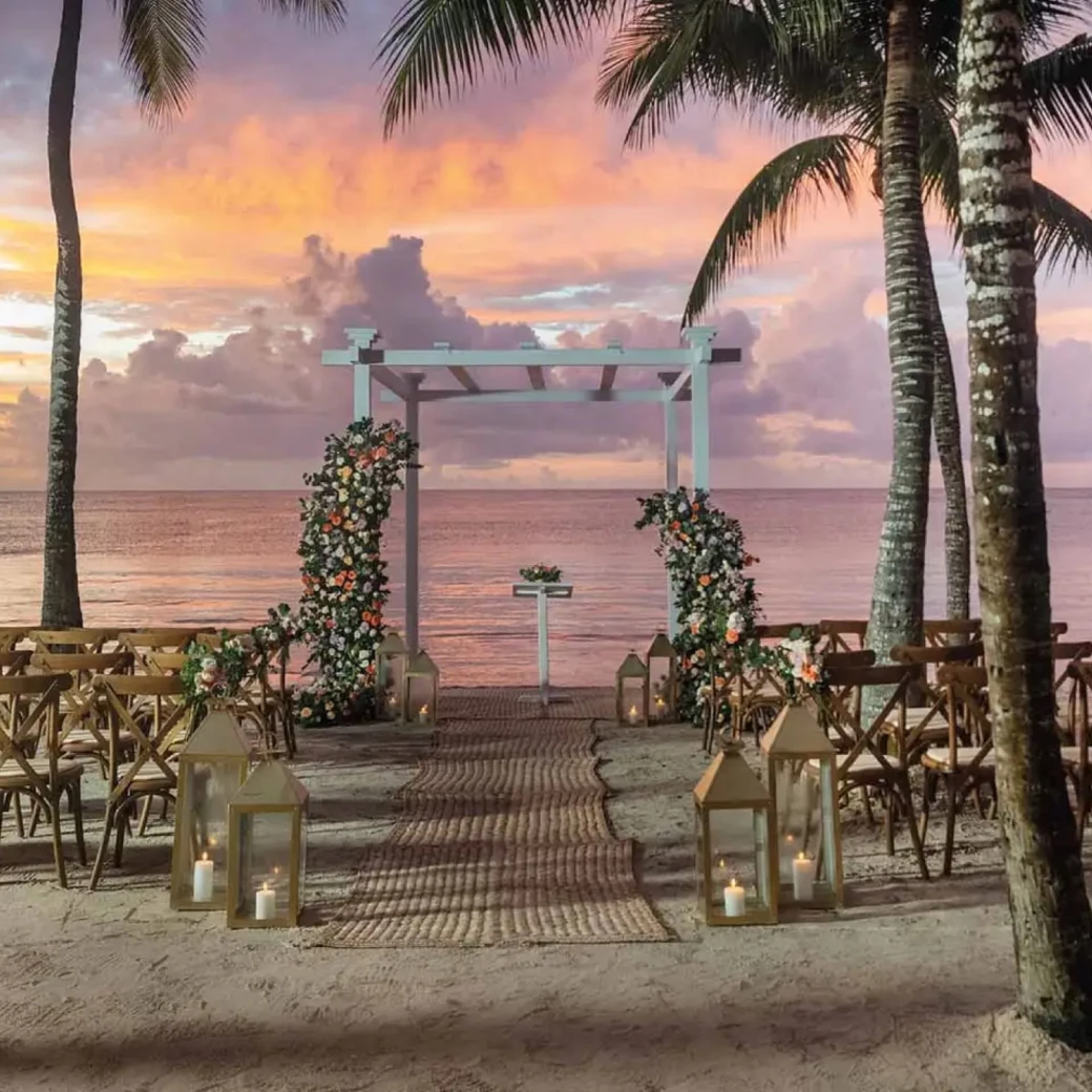 beach wedding setup at grand palladium resort complex in riviera maya