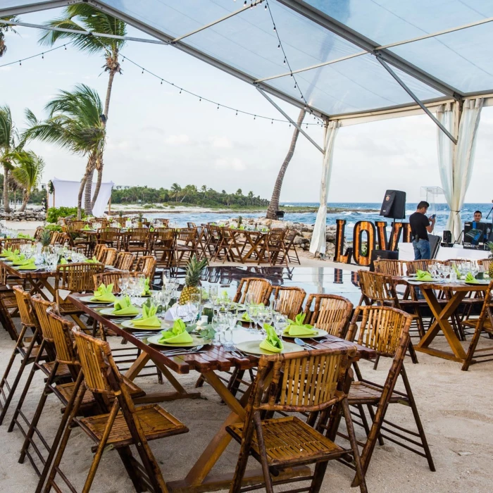 beach reception setup at Grand Sirenis Riviera Maya