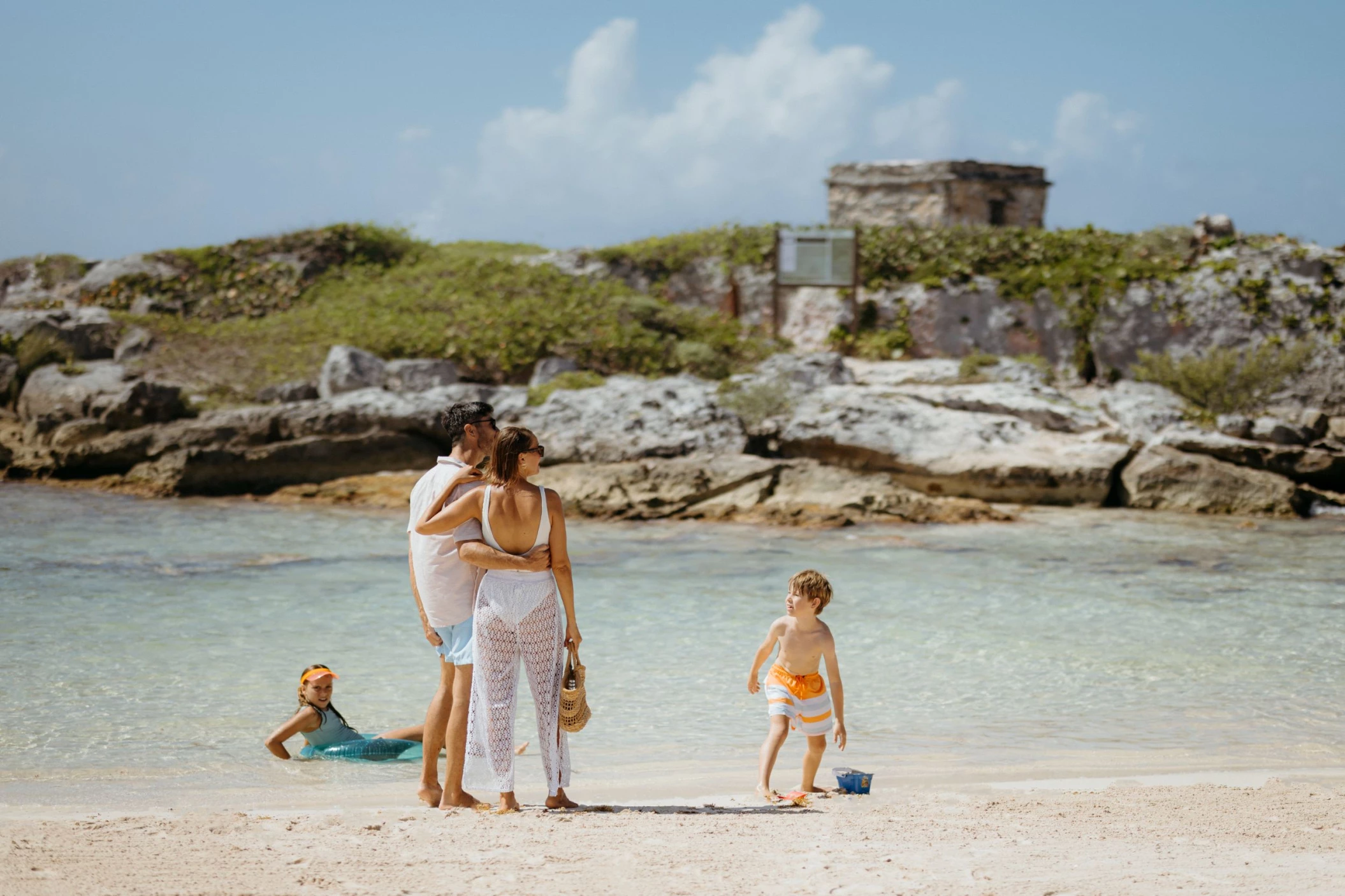 family near the mayan ruin at Grand Sirenis Riviera Maya