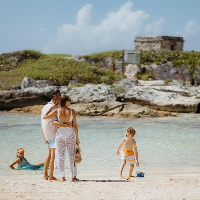 family near the mayan ruin at Grand Sirenis Riviera Maya