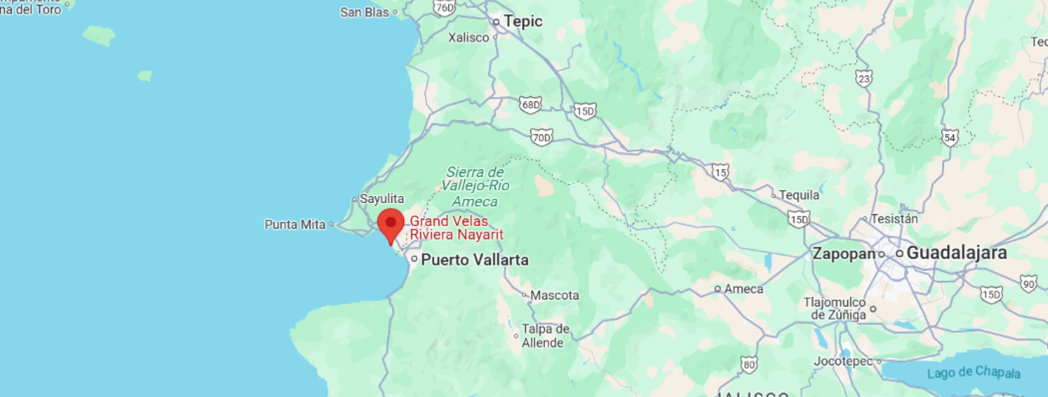 map showing location of Grand Velas Riviera Nayarit in Mexico