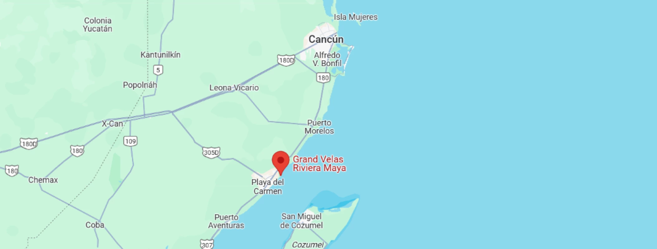 map showing loaction of Grand Velas Riviera Maya in Mexico