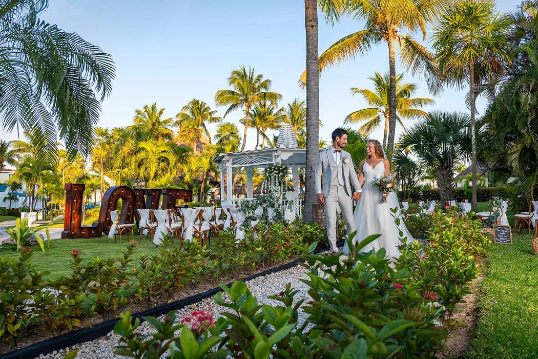 bride and groom at the gazebo venue at Ocean Maya Royale