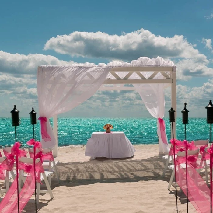 beach wedding setup at Ocean Maya Royale