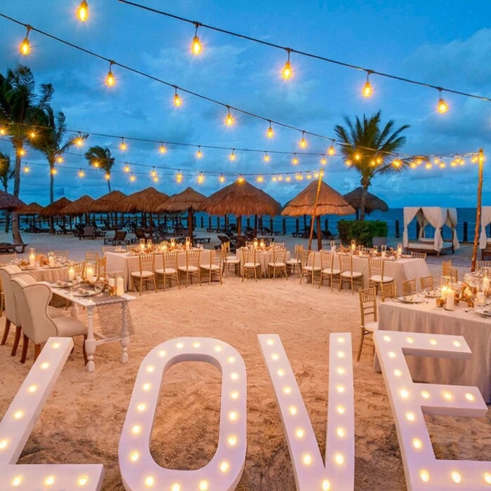 beach reception setup at Ocean Maya Royale