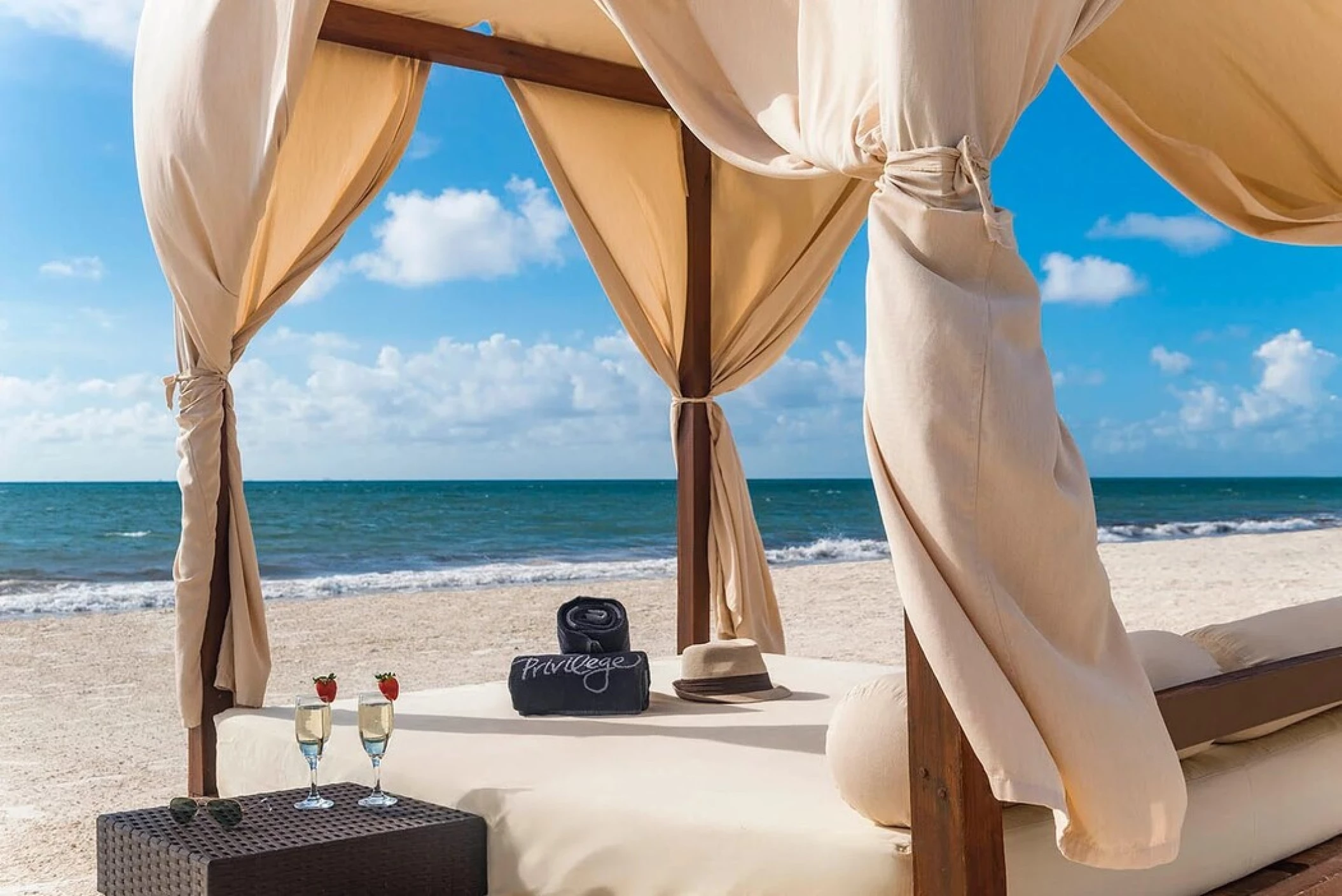 beach bed at Ocean Maya Royale beach