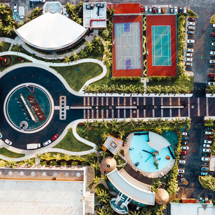 Drone Shot of Hard Rock cancun Motor Lobby and main entrance