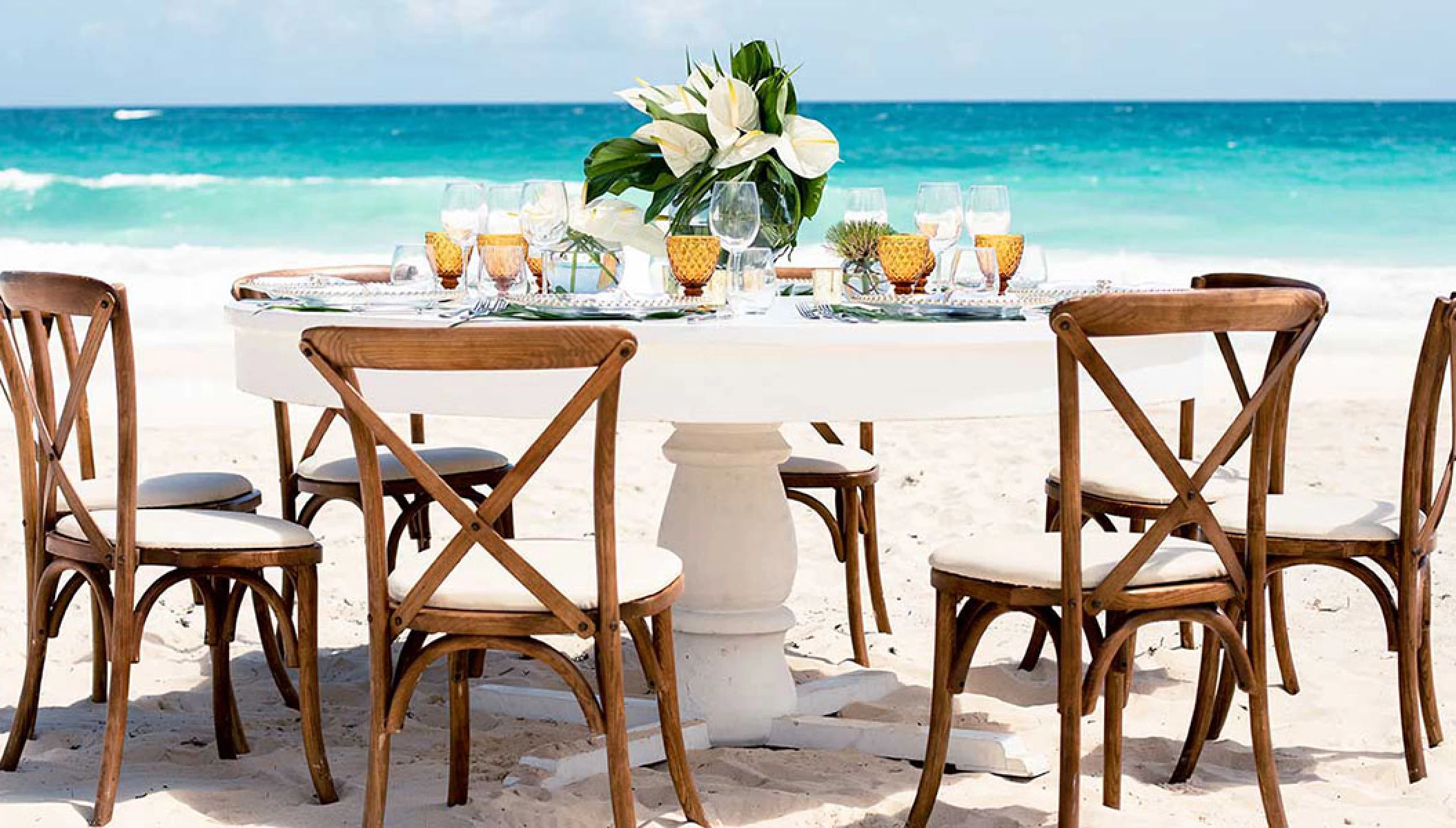 Beach reception setup at Hard Rock Hotel Vallarta.