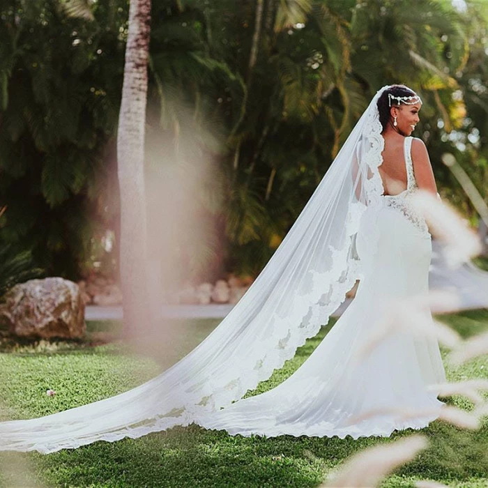 Bride at gardens of Hard Rock Hotel Vallarta.