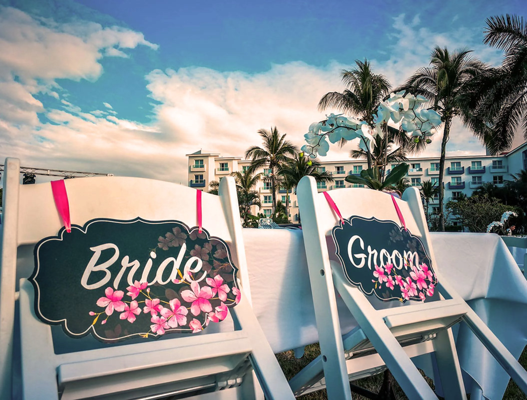 Palm Terrace Wedding Venue decor datail at Hard Rock Hotel Vallarta.