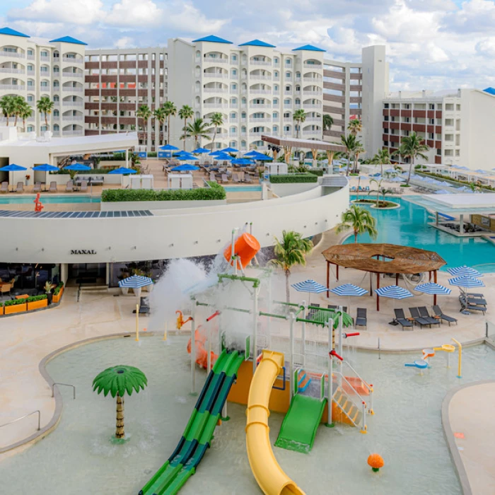 pools and resort buildings of Hilton Cancun Mar Caribe