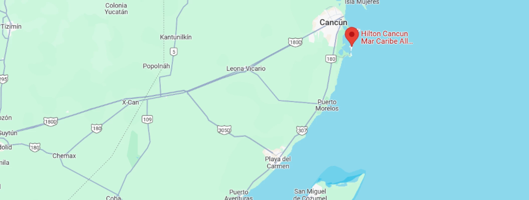 map showing location of Hilton Cancun Mar Caribe in Mexico