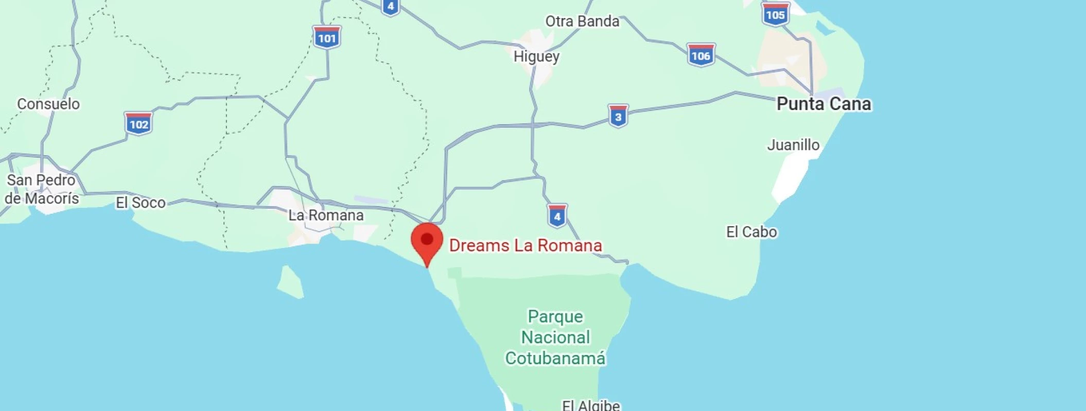 map showing location of dreams la romana in the dominican republic