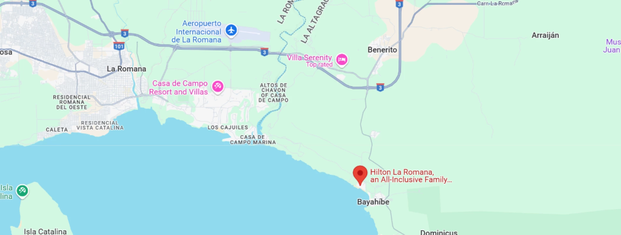 map showing location of hilton la romana in the dominican republic