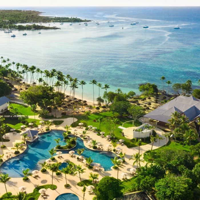 pool and beach and buildings at Hilton La Romana