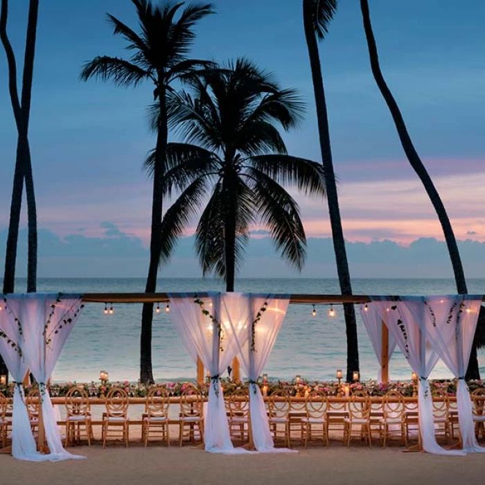 Dinner reception the beach at Hilton La Romana, an All Inclusive Adult Resort