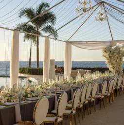 Dinner reception decor on the pool area at Hilton Vallarta Riviera