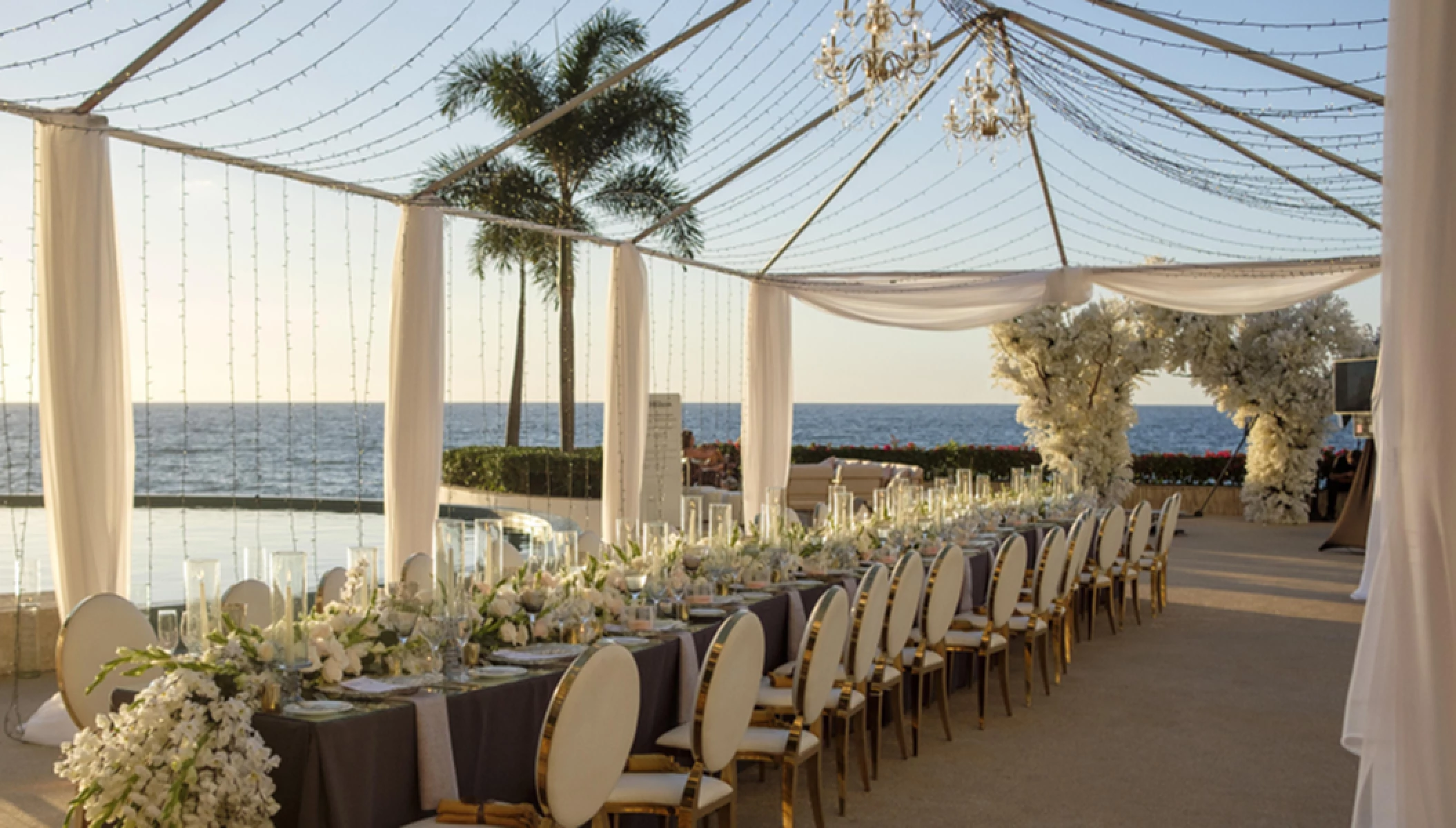 Dinner reception decor on the pool area at Hilton Vallarta Riviera