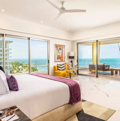 corner suite with ocean views at Hotel Mousai Cancun