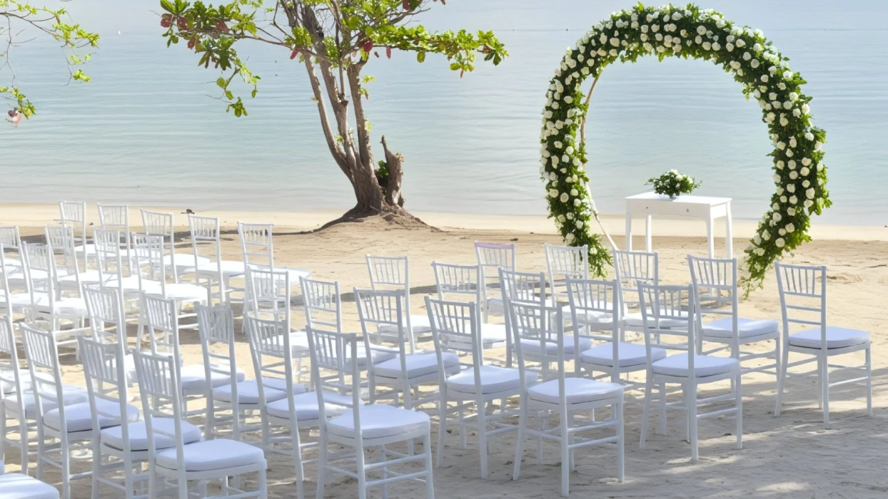 beach wedding setup at Riu Palace Aquarelle Hotel