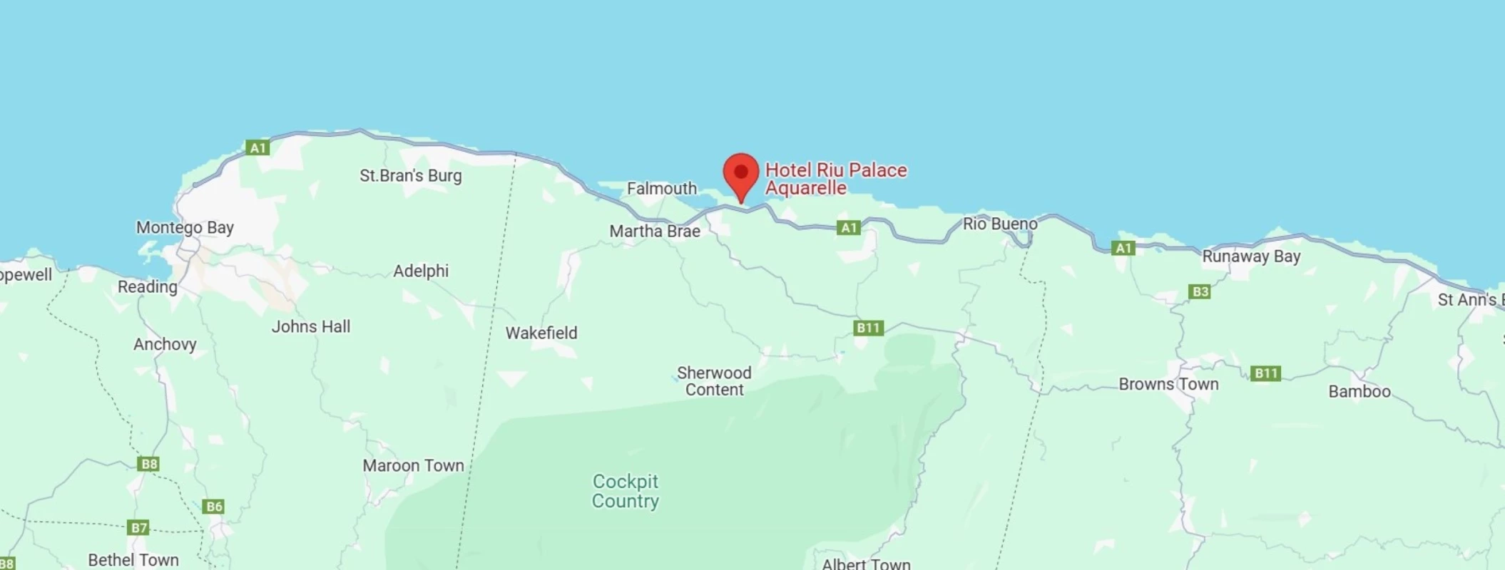map showing location of Hotel Riu Palace Aquarelle in Jamaica