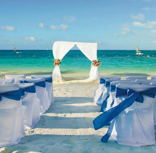 beach wedding setup at Hotel Riu Reggae