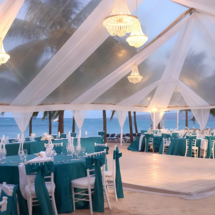 reception setup on the beach at Hotel Riu Reggae