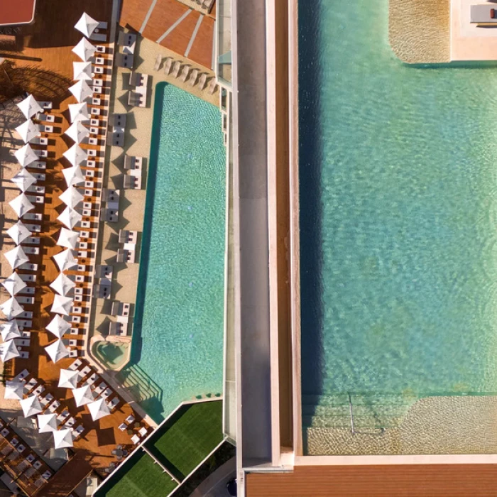 aerial view of the main pool deck at Hyatt Vivid Grand Island