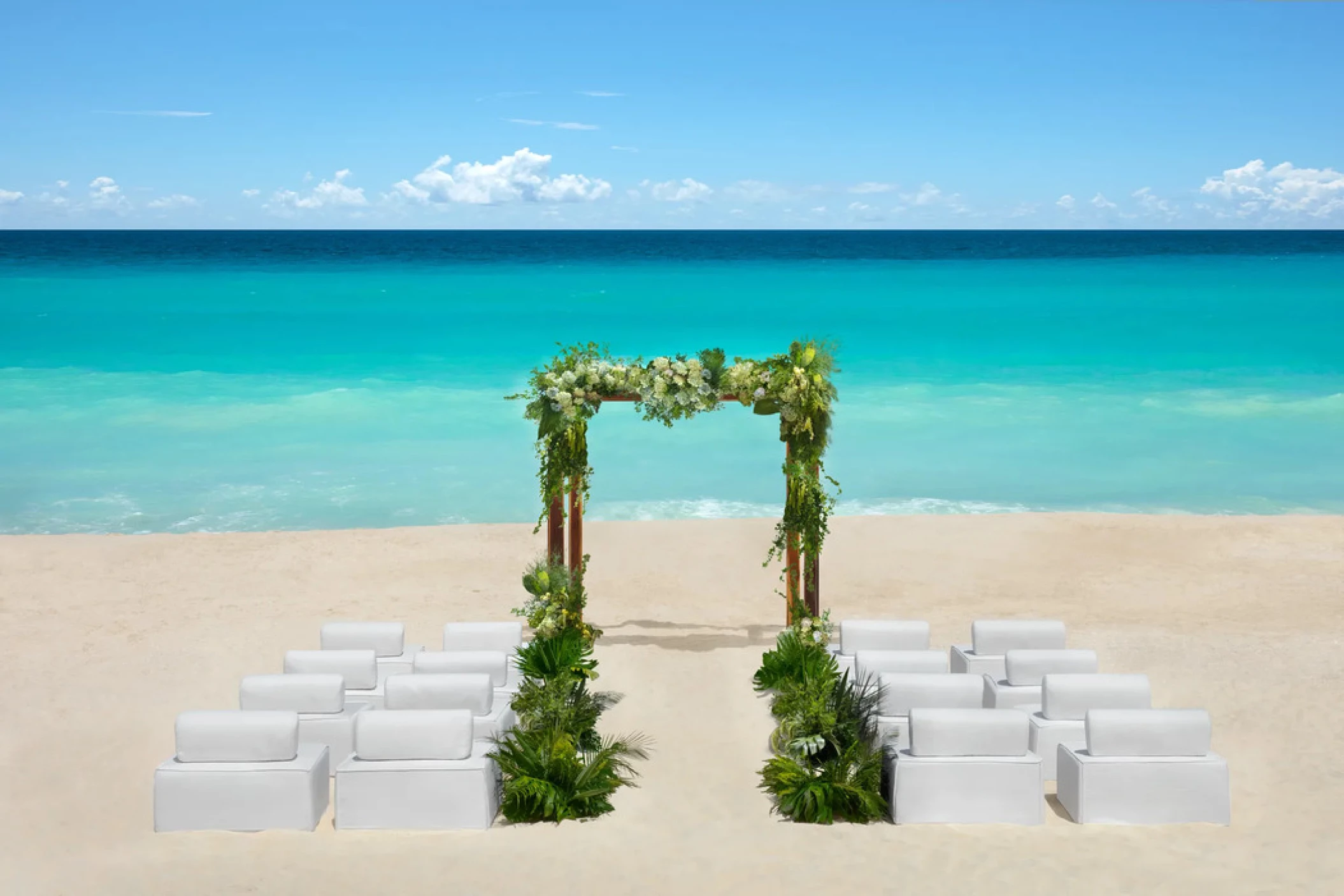 beach wedding setup at Hyatt Vivid Grand Island