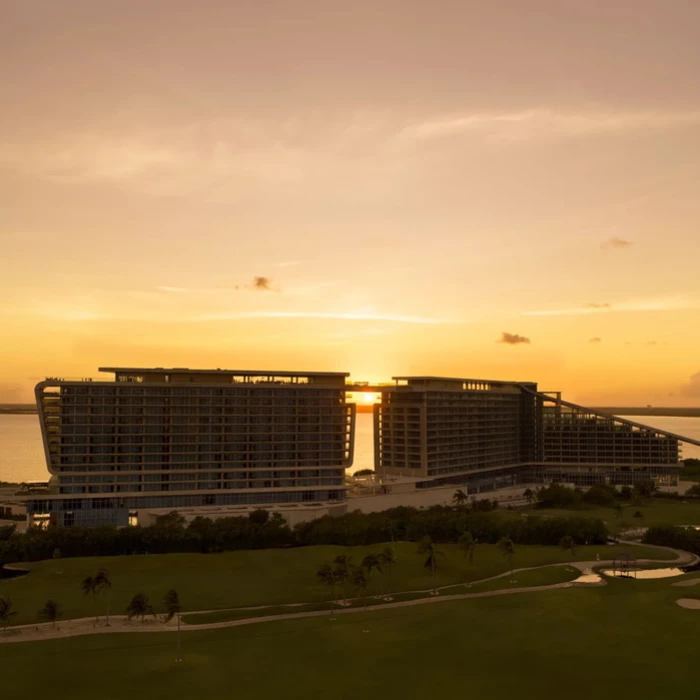 sunset over Hyatt Vivid Grand Island