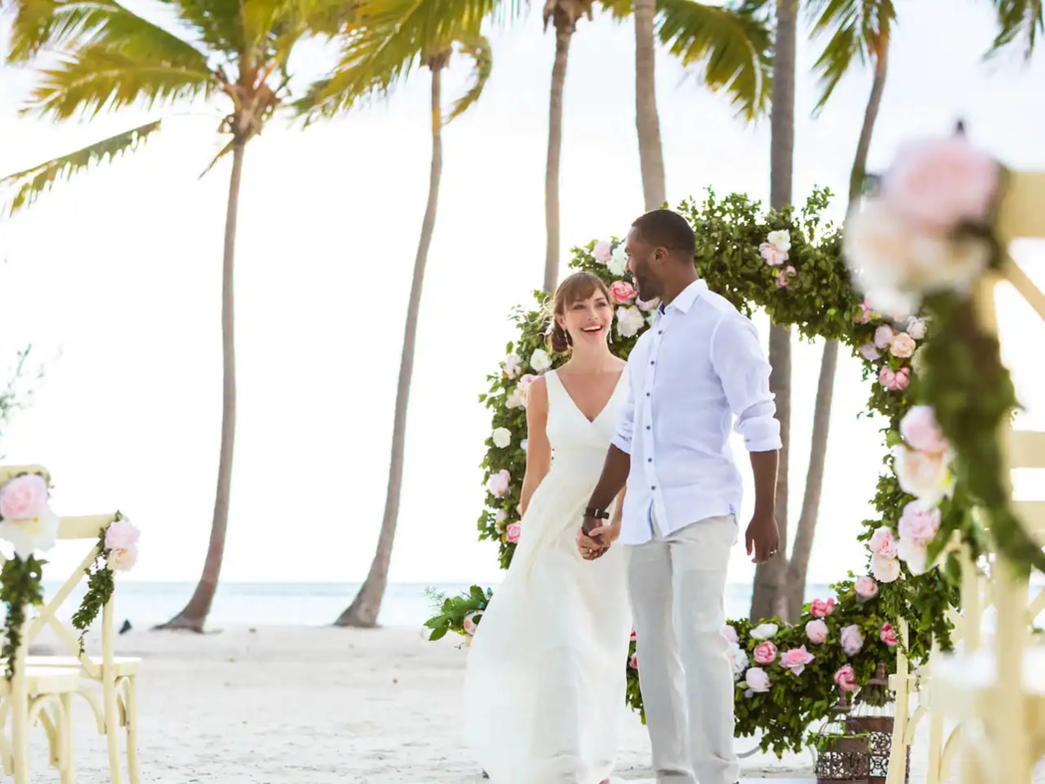 bride and groom at the beach venue ay Hyatt Zilara cap cana