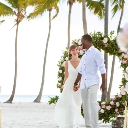 bride and groom at the beach venue ay Hyatt Zilara cap cana