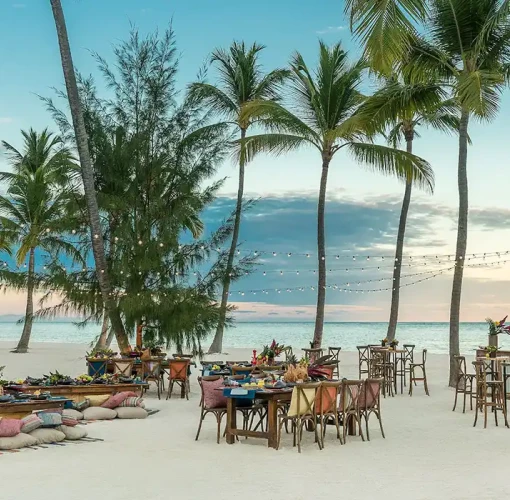 Dinner reception at the beach wedding venue at Hyatt Zilara Riviera Maya