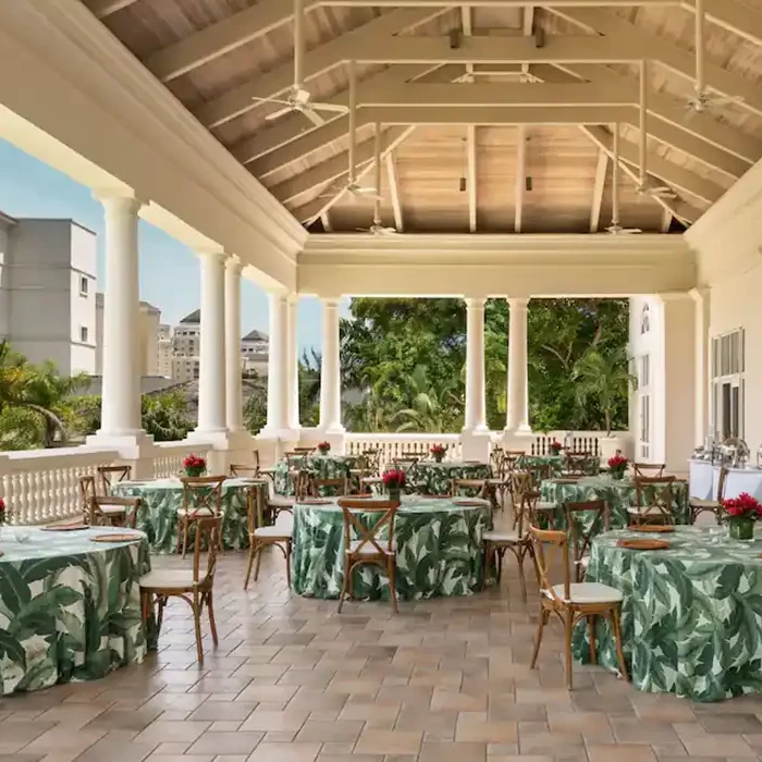 Dinner reception in the grand ballroom terrace at Hyatt Zilara Rose hall