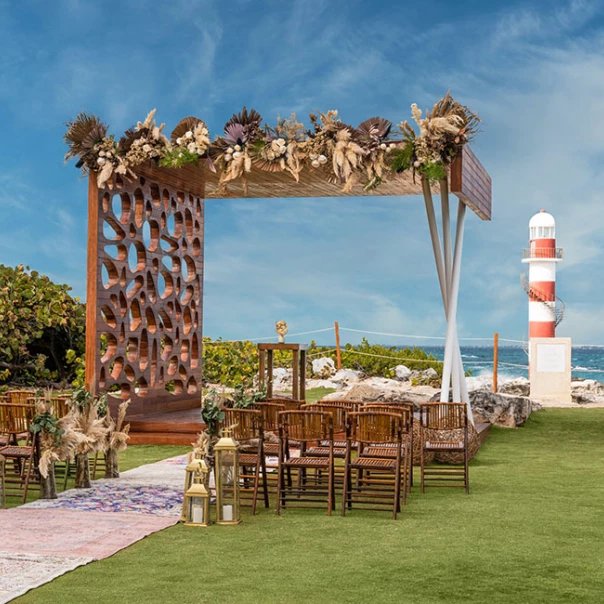 Ceremony setup on the Lighthouse Terrace wedding venue at Hyatt Ziva Cancun