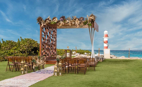 Ceremony setup on the Lighthouse Terrace wedding venue at Hyatt Ziva Cancun