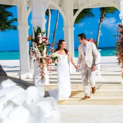 bride and groom at the beach wedding gazebo at Hyatt Ziva Cap Cana