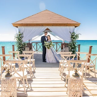 bride and groom on the pier venue at Iberostar Selection Hacienda Dominicus