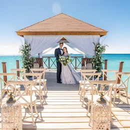 bride and groom on the pier venue at Iberostar Selection Hacienda Dominicus