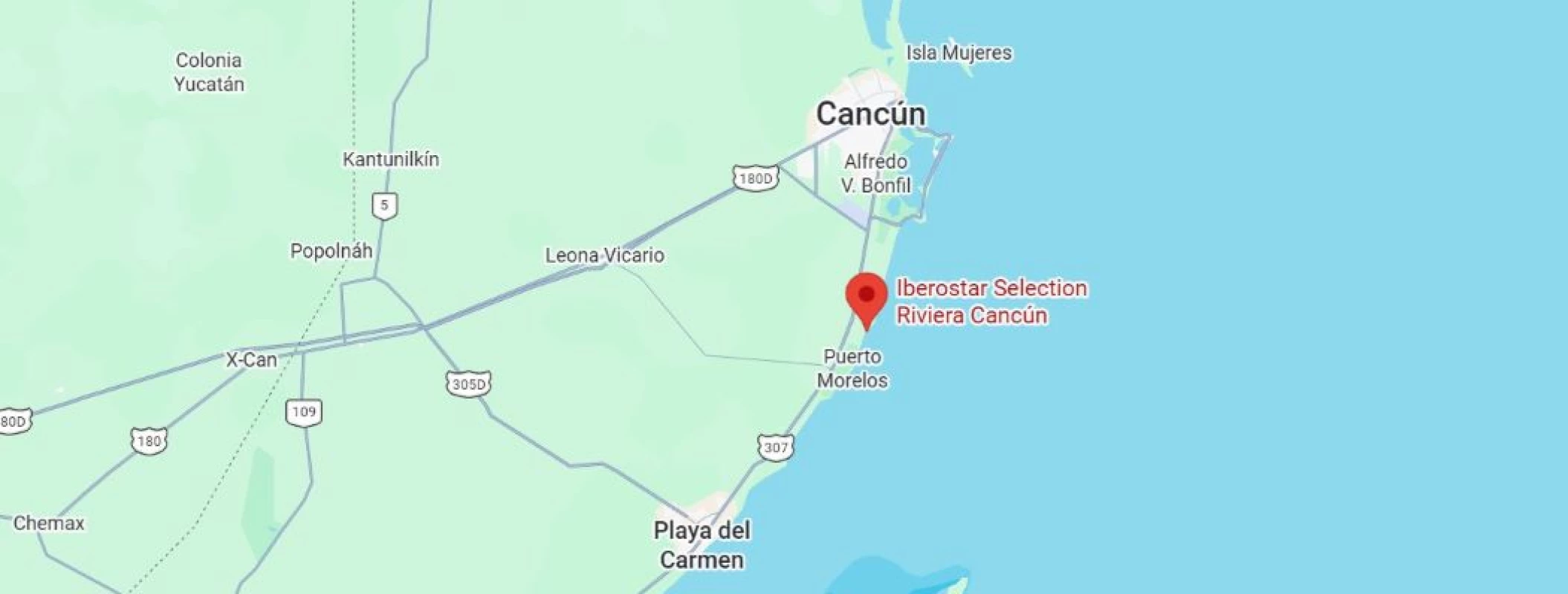 map showing location of Iberostar Selection Riviera Cancun in Mexico